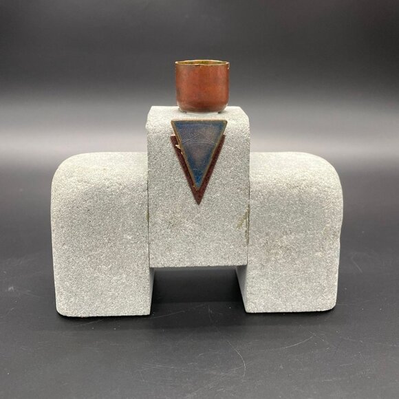 Modern Candleholder Vintage Maris Taylor Designs Stone Enamel Copper 1980s - Picture 4 of 11